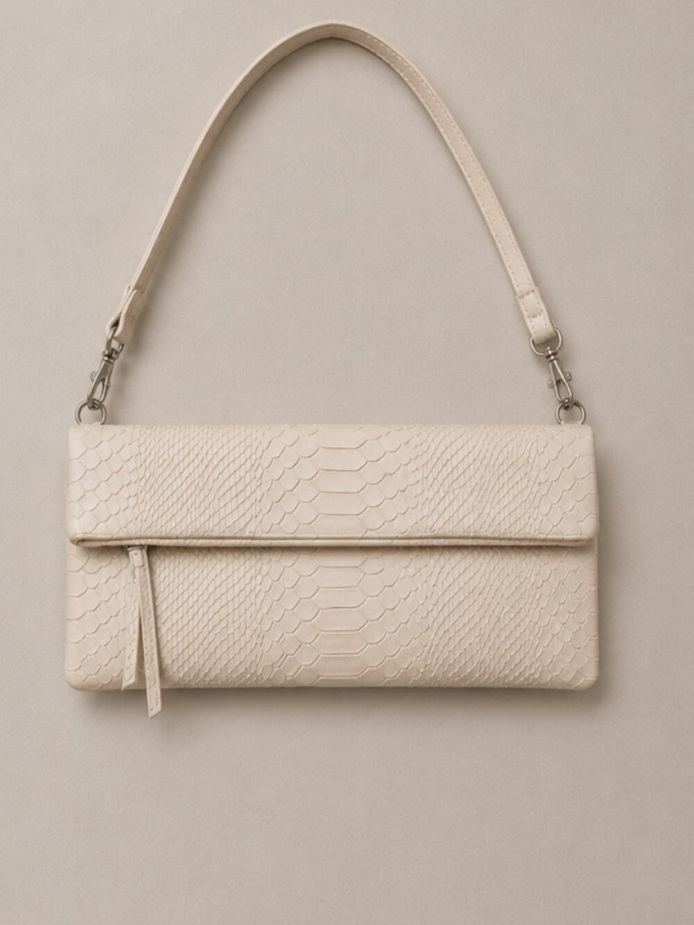 Gianni Chiarini Ivory Leather Foldover Clutch Crossbody Bag Made in Italy
